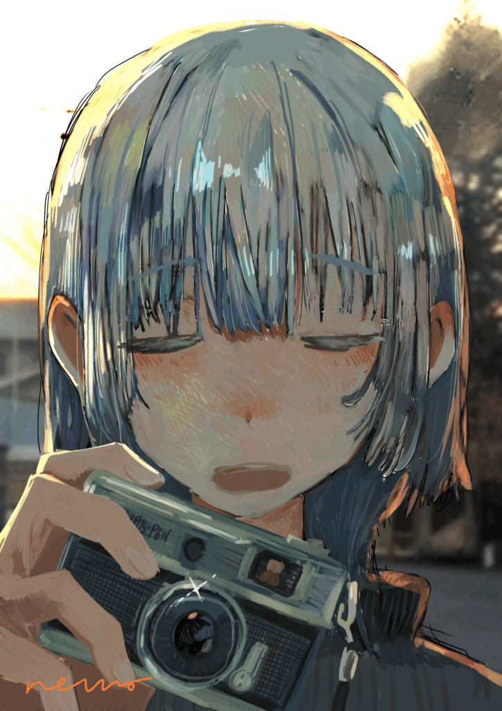 フィルムカメラを持っている少女のイラスト