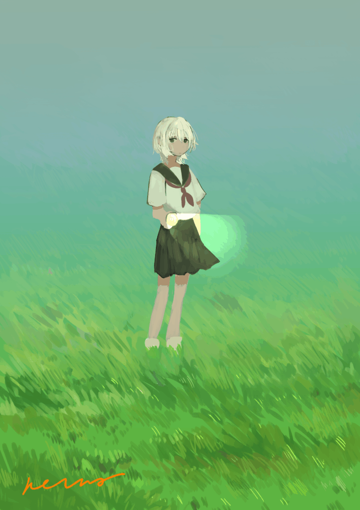 濃霧の中をさまよう少女のイラスト