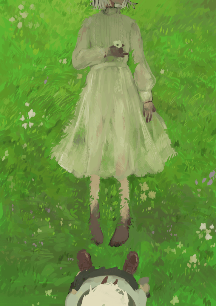 草原に横たわっている死体のイラスト